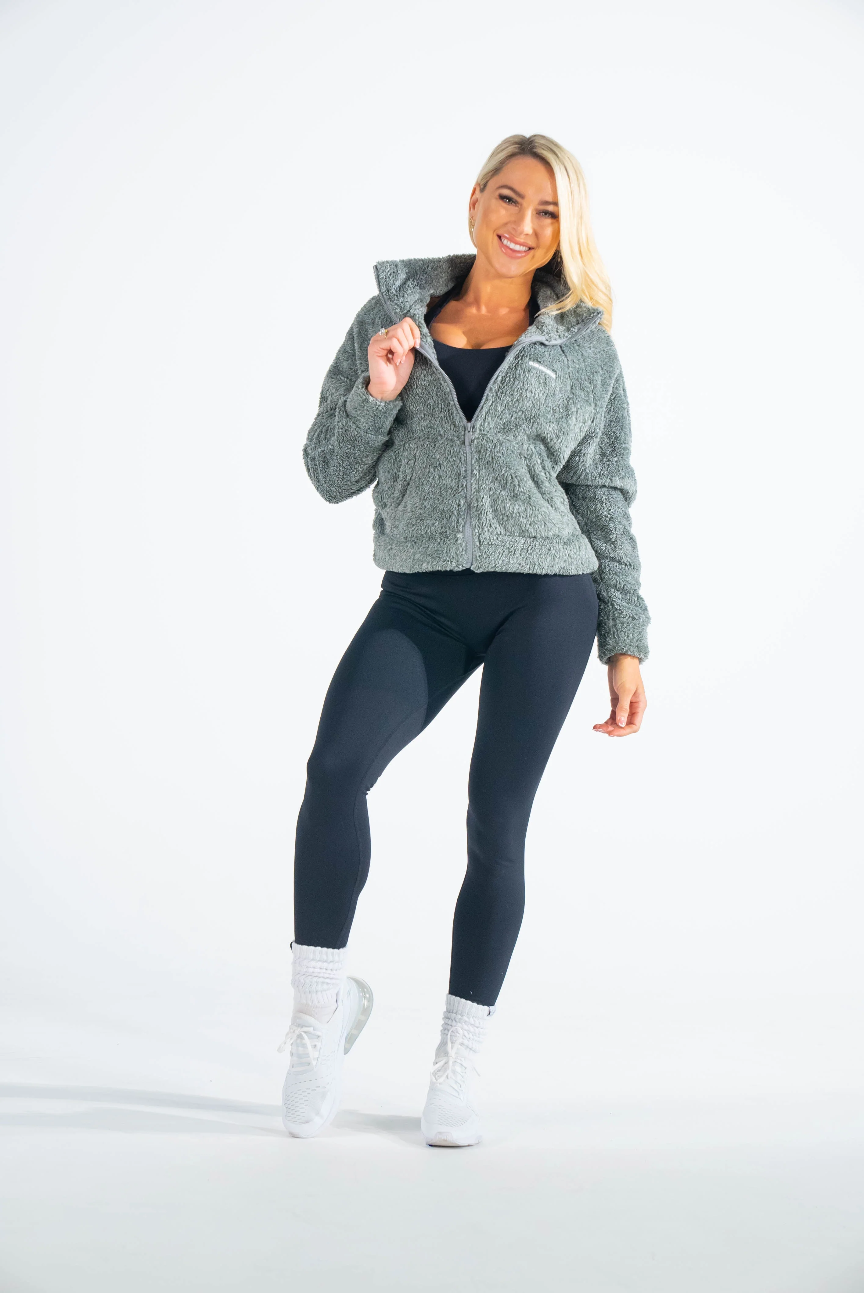 Classy Fluffy Teddy Zip-Up Jacket Grey - Image 4