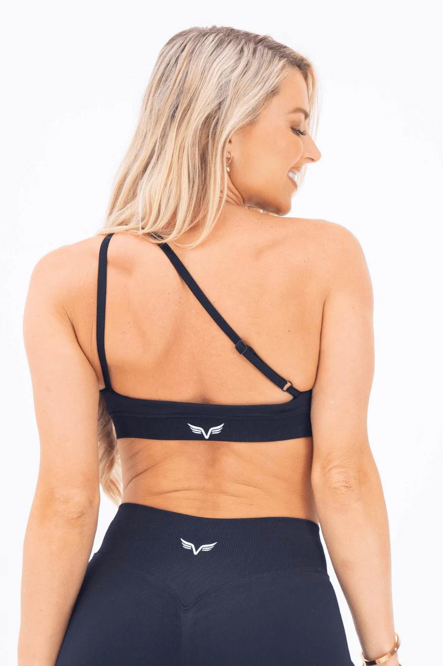 Club Athletica Flex Asymmetric Sports Bra Black - Image 2