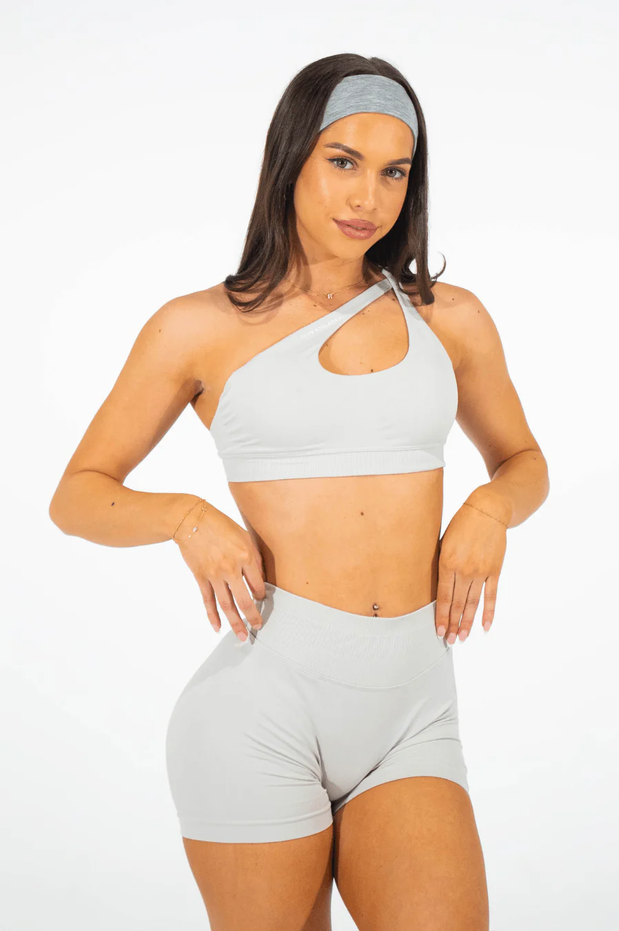 Club Athletica Flex Asymmetric Sports Bra Cloud Grey - Image 4