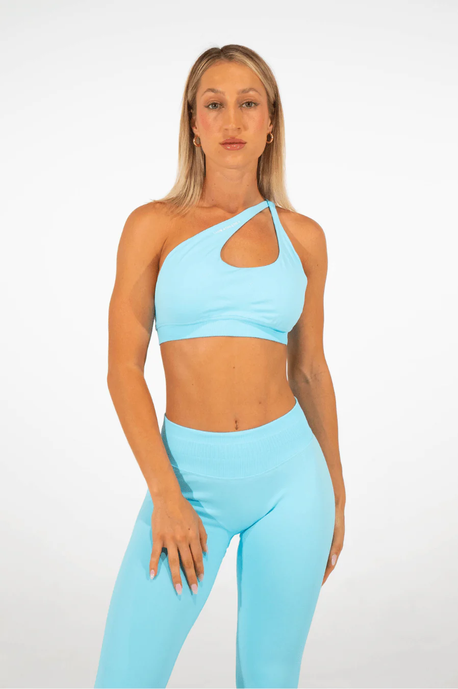Club Athletica Flex Asymmetric Sports Bra Light Blue - Image 3