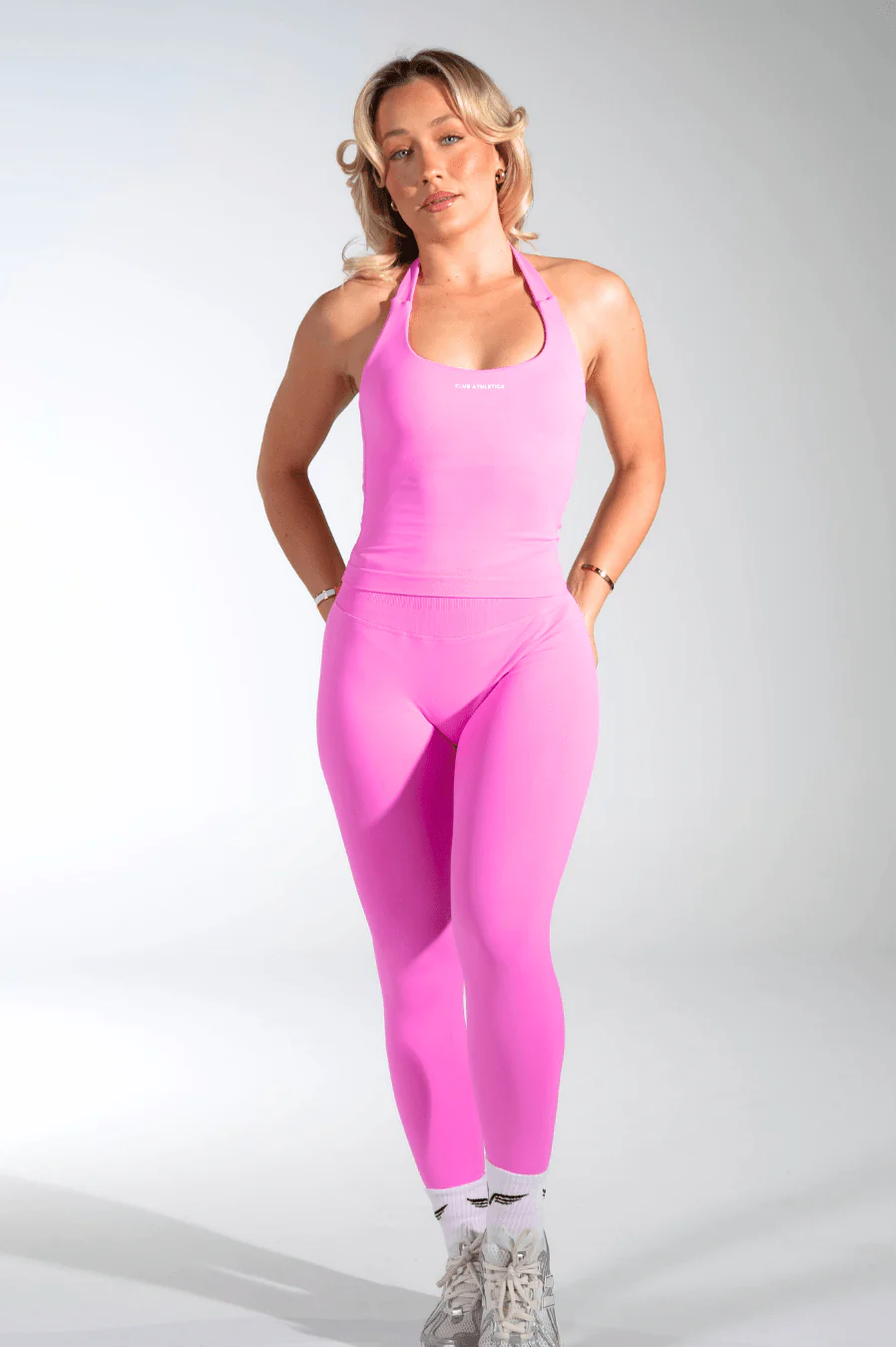 Club Athletica Flex Halter Tank Top Power Pink - Image 3