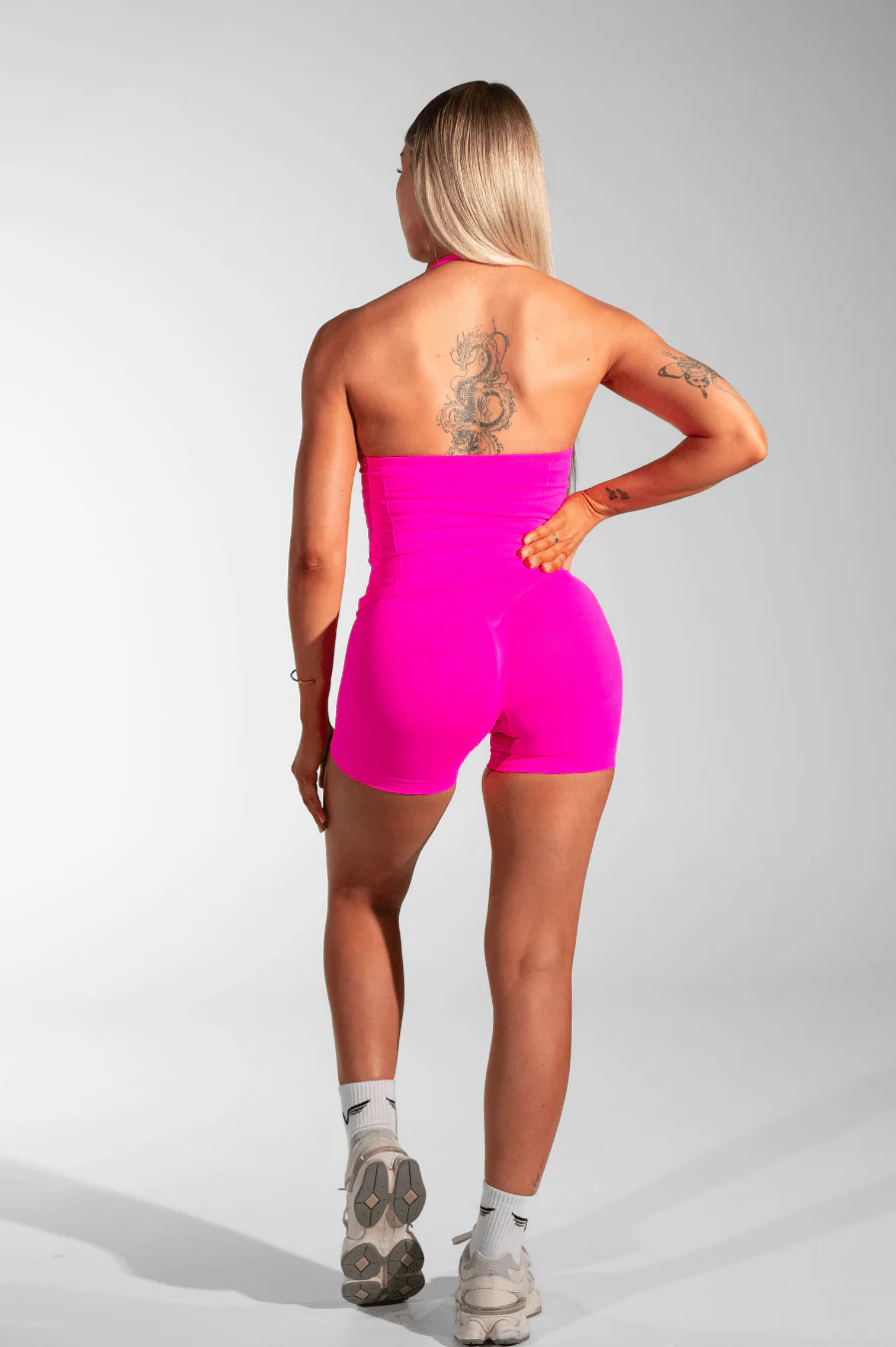 Club Athletica Flex Halter Tank Top Neon Pink - Image 4