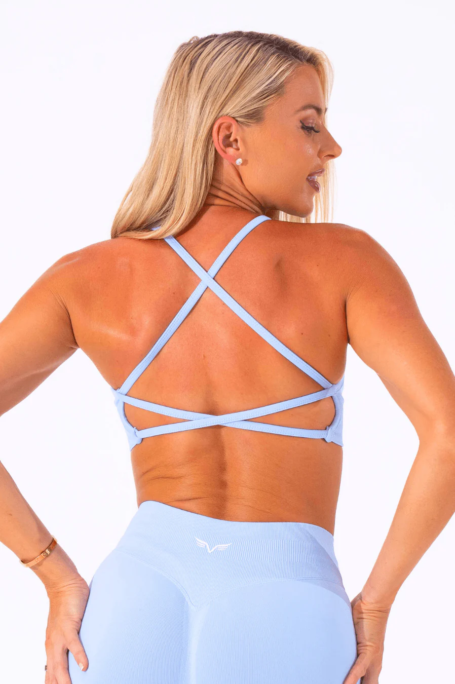 Club Athletica Flex Open Back Strappy Crop Ice Blue