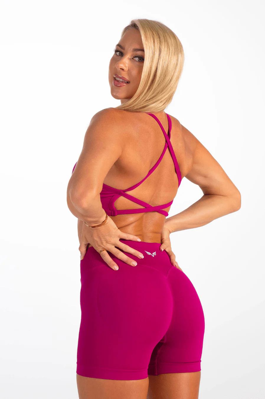 Club Athletica Flex Open Back Strappy Crop Raspberry - Image 5
