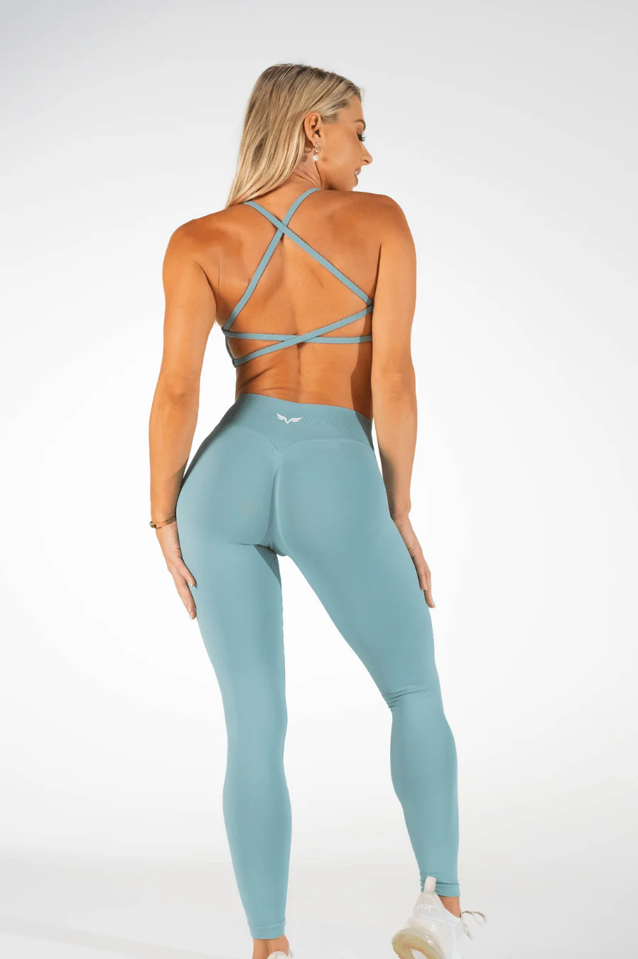 Club Athletica Flex Open Back Strappy Crop Slate Green - Image 3