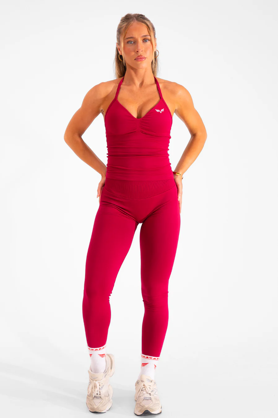 Club Athletica Flex Ruched Halter Tank Top Festive Red - Image 3