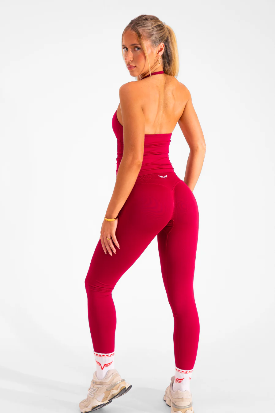 Club Athletica Flex Ruched Halter Tank Top Festive Red - Image 4