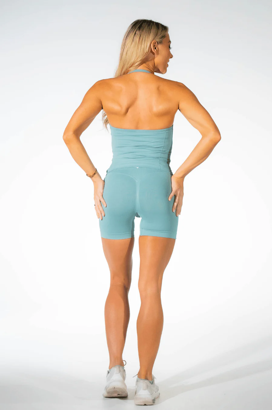 Club Athletica Flex Ruched Halter Tank Top Slate Green - Image 5