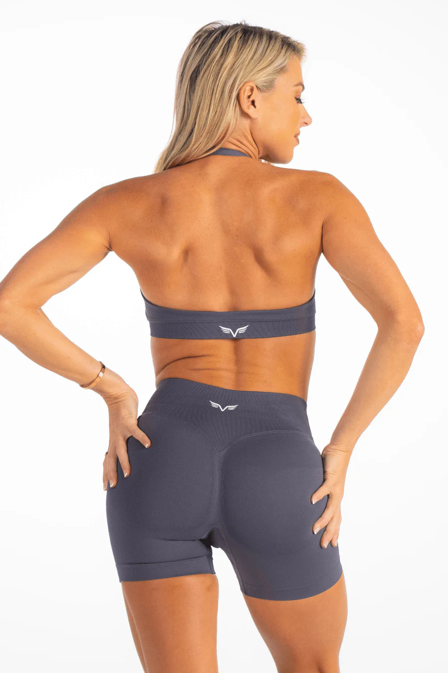 Club Athletica Flex Seamless Halter Sports Bra Graphite - Image 2