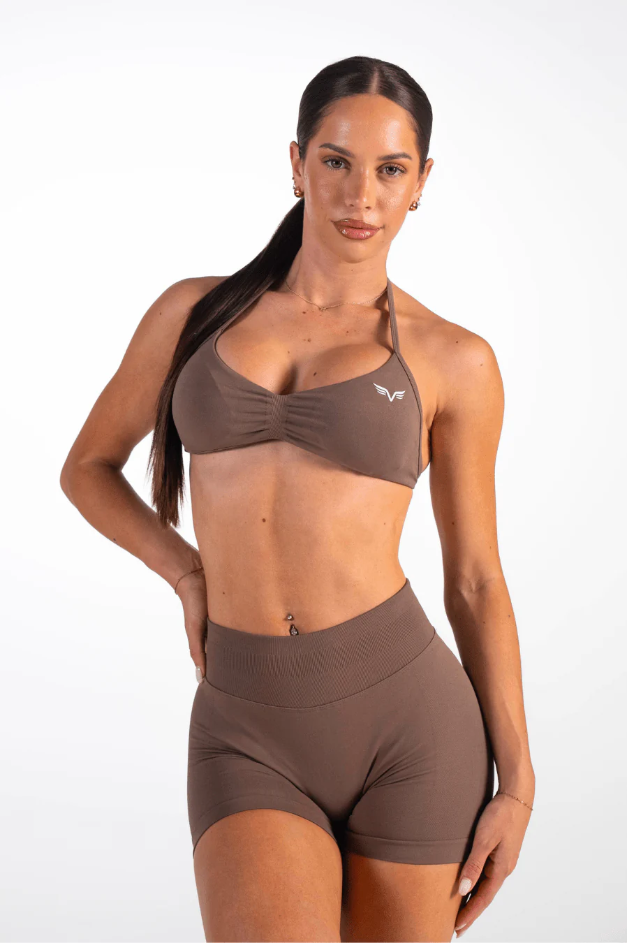 Club Athletica Flex Seamless Ruched Crop Top Coffee Brown - Image 3