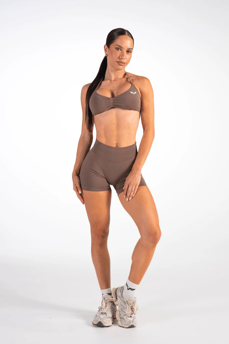 Club Athletica Flex Seamless Ruched Crop Top Coffee Brown - Image 6