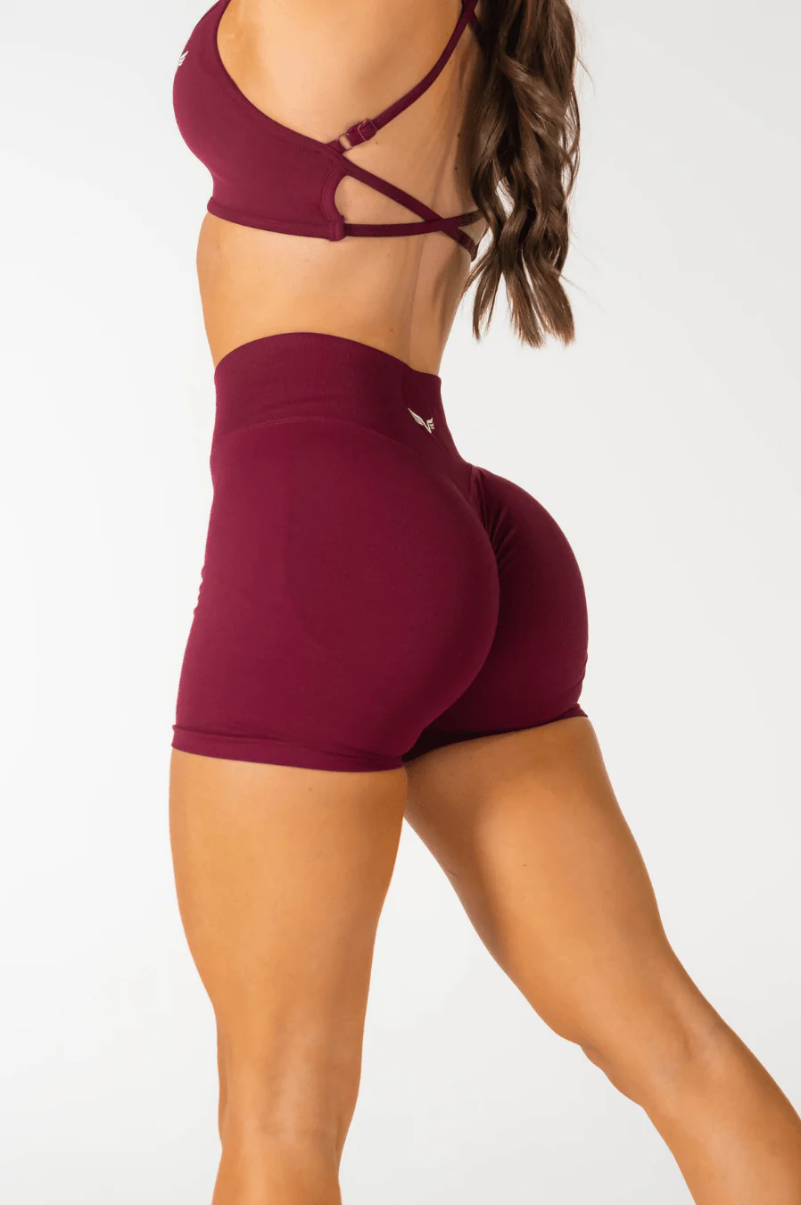 Club Athletica Impact Seamless Scrunch Shorts 3" Burgundy - Image 6