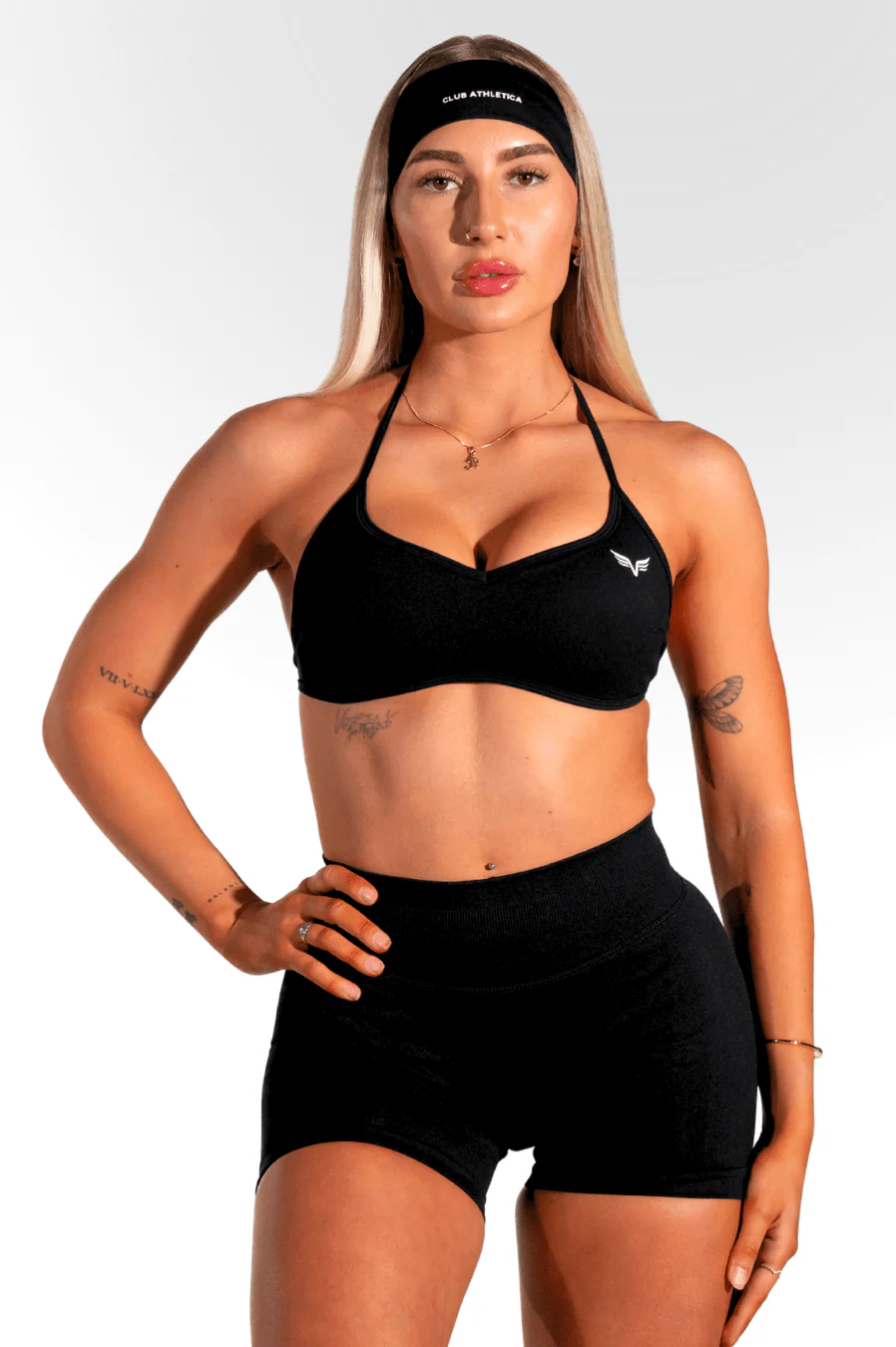 Club Athletica - Staple Minimal Halter Bra - Black - Image 3