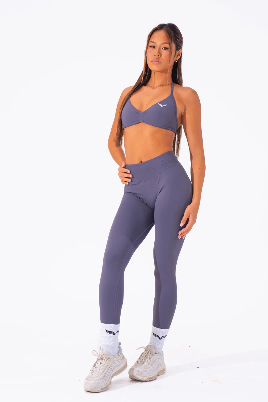 Club Athletica Flex Seamless Ruched Crop Top Graphite Purple - Image 4