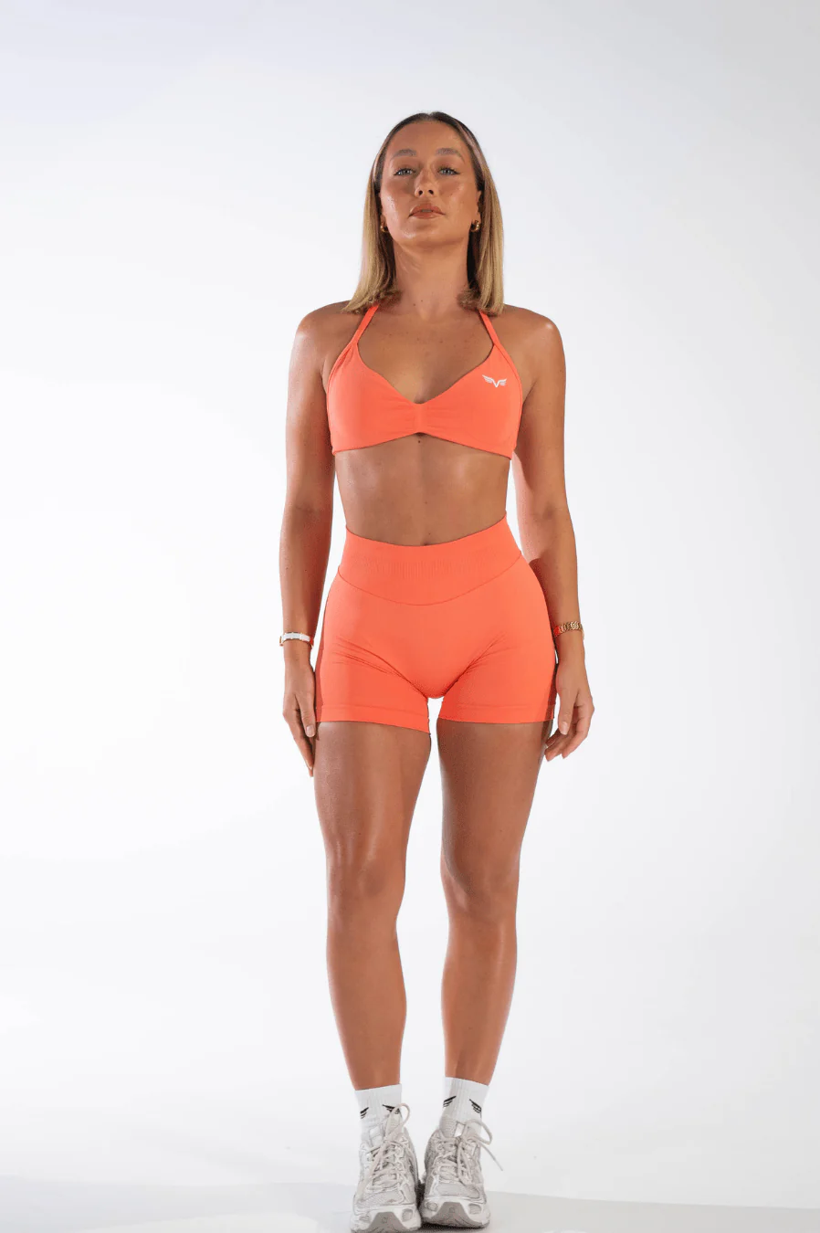 Club Athletica Flex Seamless Ruched Crop Top Apricot Orange - Image 4