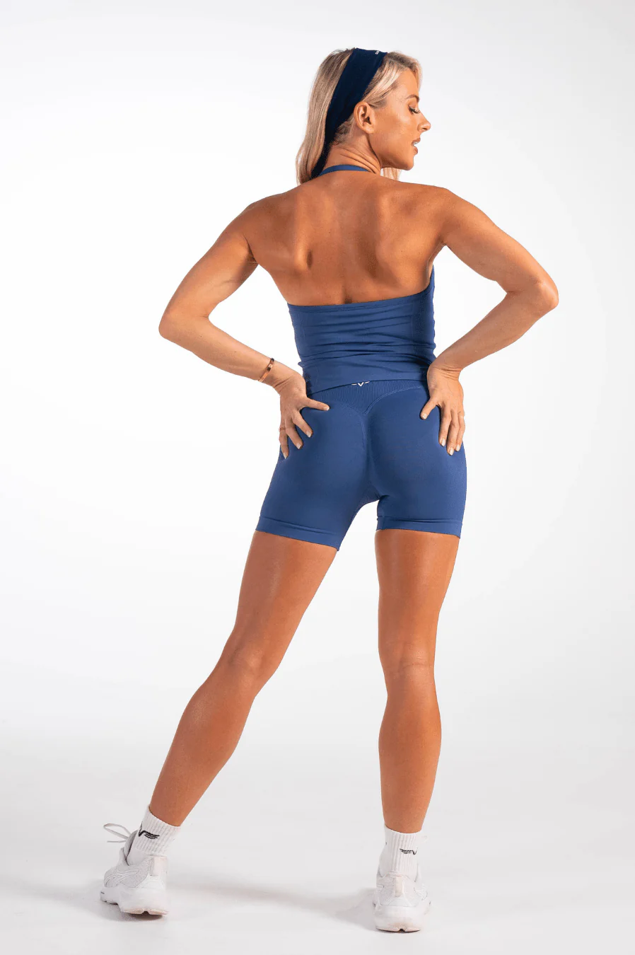 Club Athletica Flex Ruched Halter Tank Top Navy Blue - Image 8