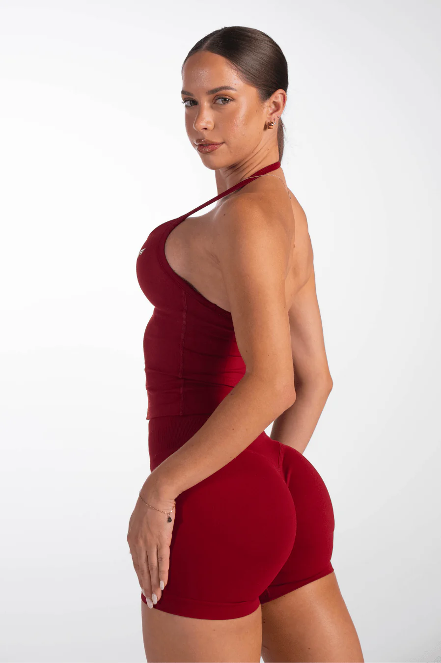 Club Athletica Flex Ruched Halter Tank Top Red - Image 3
