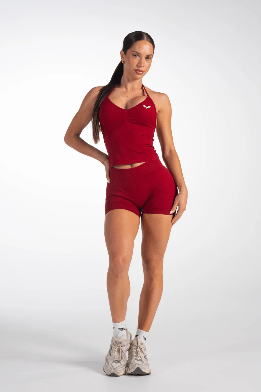 Club Athletica Flex Ruched Halter Tank Top Red - Image 6
